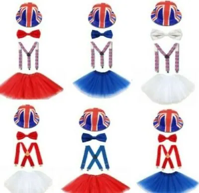 Union Jack Costume  Bowler Hat Tutu Ladies Fancy Dress King Coronation Outfits • £17.30