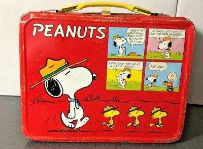 Vintage Peanuts Snoopy Charlie Brown Red Metal 1960s Lunchbox No Thermos • $45