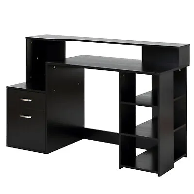 HOMCOM Multi-Storage & Workstation Desk Table Storage Shelves Home Office Black • £114.99