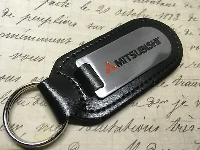 Mitsubishi Black Leather Key Ring Fob Etched Shogun Evo Outlander L200 Lancer • $7.41