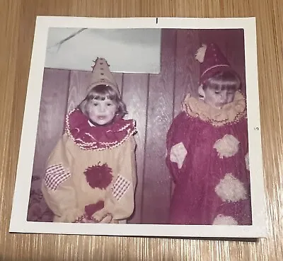 Vintage Color Found Photo Halloween Costume Children Clowns 1973 3.5”x3.5” • $6.50