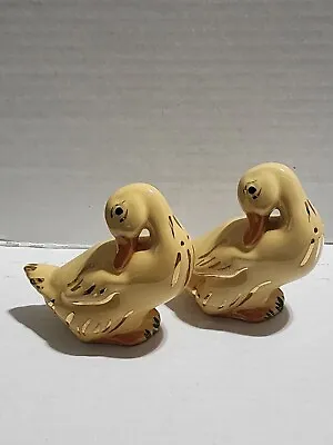 Vintage Duck Salt And Pepper Shakers Hand Painted  Yellow And Gold Porcelain • $13.93