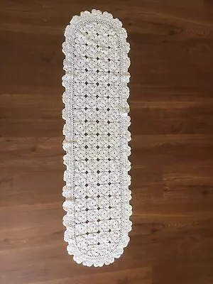 12 X40  Vintage Crocheted Lace Table Runner Dresser Scarf Doily Mat • $8.99