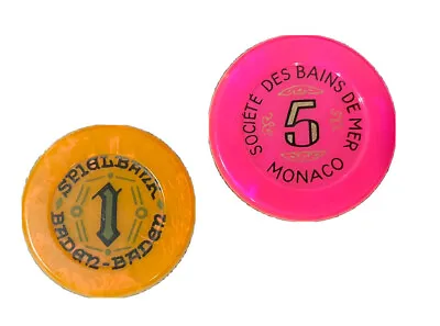 2 RARE Casino Chips / Jetons 🎲 Baden Baden 🎲 Société Des Bains De Mer Monaco • $50