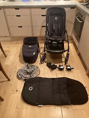 £100 • Buy Bugaboo Bee 3 Travel System All Black Plus Carry Cot And Rain Cover