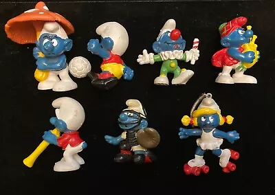 (7) Vintage 70's/1980's Smurfs Pvc Figures Lot-soccer/catcher/skates/clown/flute • $19.95