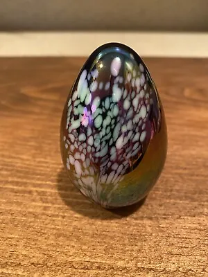Vintage Signed  MSH 1989 Dichroic Egg Shape Paperweight Mt St Helens Ash Glass • $30