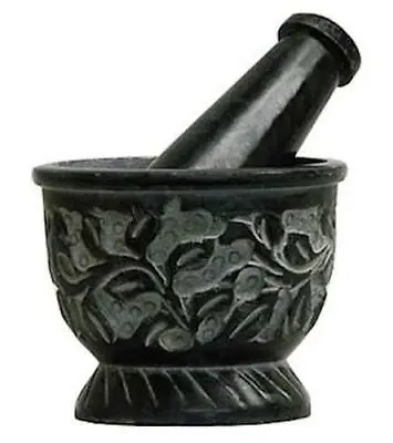 Carved Black Soapstone Mortar & Pestle! • $11.95