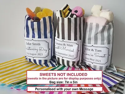 £1.99 • Buy Personalised Sweet Bags Striped Candy Bags Wedding Favour Birthday Party Bag NEW