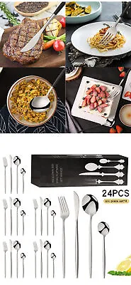 24 Piece Stainless Steel Cutlery Set Steak Knife Fork Spoon Tea Spoon • £51.60