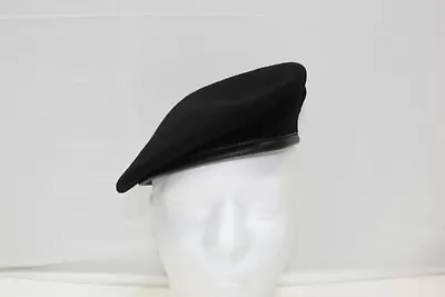 Military Black 100% Wool Beret Leather Band  • $14.99