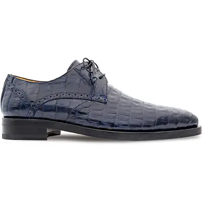 Mezlan Golfo Plain Toe Crocodile Derby Blue (4967-F) • $795