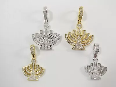 Real 925 Sterling Silver Menorah Full Stone Setting Charm Pendent • $19.99