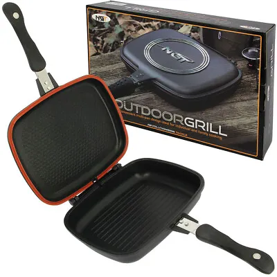 £25.76 • Buy NGT Portable Double Grill Non Stick Frying Pan Carp Fishing Cooking Camping New