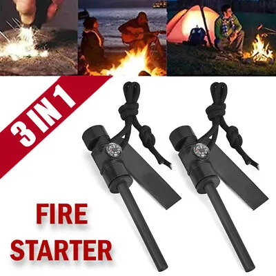 2x Fire Starter Flint Steel Striker Survival Kit Ferro Rod Camping Outdoor Tool • $10.99