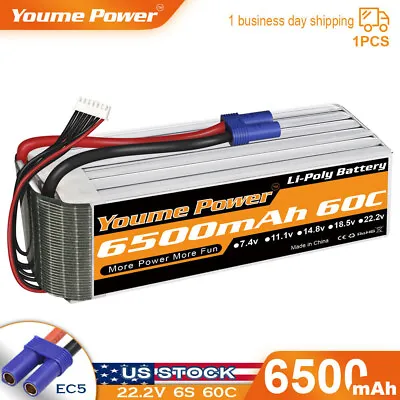 6S 22.2V 6500mAh LiPo Battery 60C EC5 For RC Helicopter Airplane Quad Boat Car • $62.99