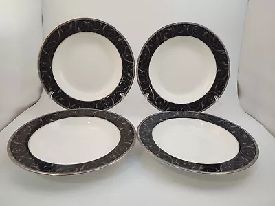 Set Of 4 Mikasa Elegant Scroll Black Rim Soup Bowls • $16