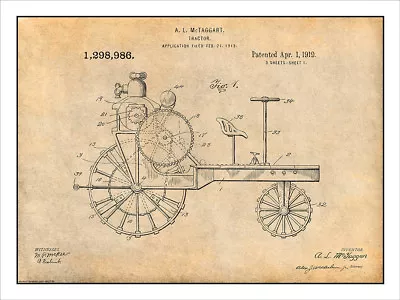 1919 Antique Farm Tractor Patent Print Art Drawing Poster   • $16.19