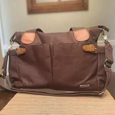 StorkSak London Diaper Bag Grey Camel Brown Duffle Crossbody Men’s Dad Travel • $59.97