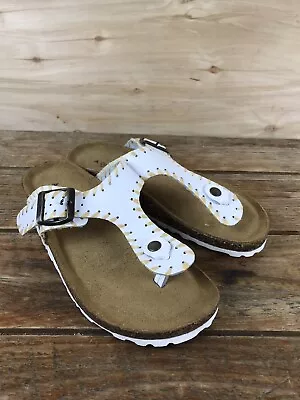 A GIANNETTI Comfort Womens 6.5M White Leather Thong Sandals Slides ITALY EUC • $20.99