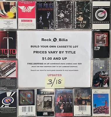 $1 & Up Arena Rock 70s To 90s Led Zeppelin Rush Build Your Lot Cassette Tapes • $800