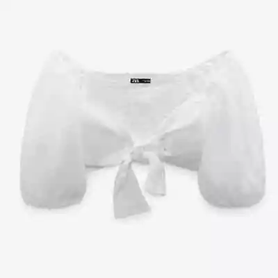 Zara | White Linen Front-Tie Peasant Crop Top Size Small • $29