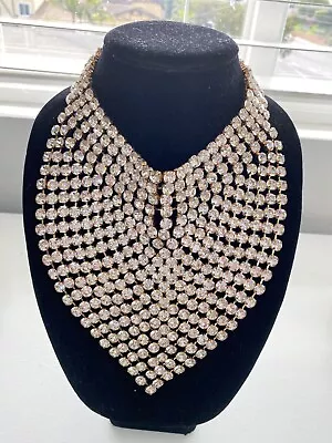 Vintage Statement Runway Gold Tone Rhinestone Bib Necklace “WOW” • $54