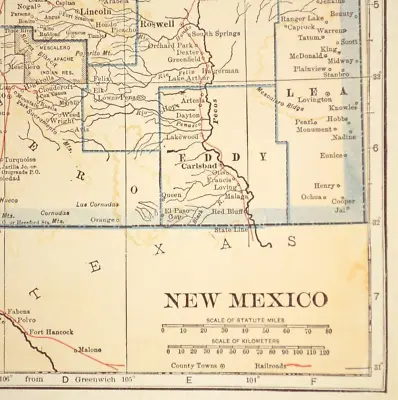 1925 Vintage NEW MEXICO Railroad Map Antique NEW MEXICO State Map Wall Art Decor • $12.95