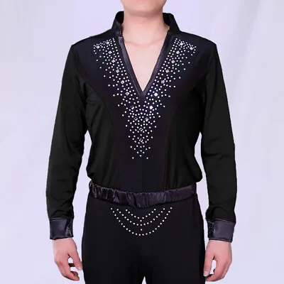 Mens Long Sleeve Salsa Jazz Latin Dance Shirt Top Ballroom Dancewear T-shirt UK • £23.99