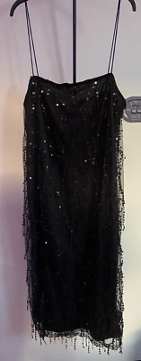 £15 • Buy PLT Plus Black Shoe String Strap Elegant Party Sequin Tassel Net Dress Size 20