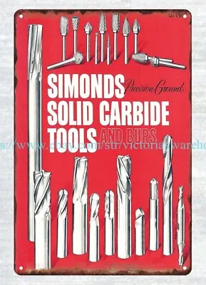 1966 Solid Carbide Tools Burs 1Simonds Saw Steel Fitchburg MA Metal Tin Sign • $18.93