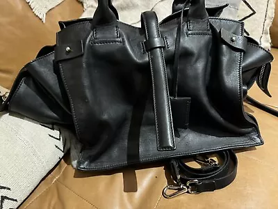 CoSTUME NATIONAL CNC Trapeze Satchel Handbag Tote Bag BLACK LEATHER Clochette • $249