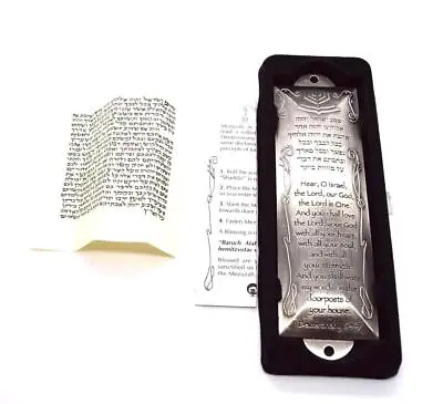 Shema Mezuzah Hand Made Pewter With Prayer Non Kosher Scroll Israel Menorah 5.5  • $18.95