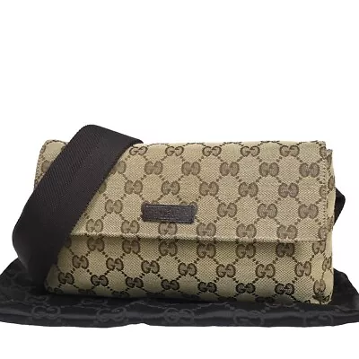 $349.60 • Buy GUCCI GG Pattern Bum Bag Belt Canvas Leather Brown Silver Made In Italy 35YA152