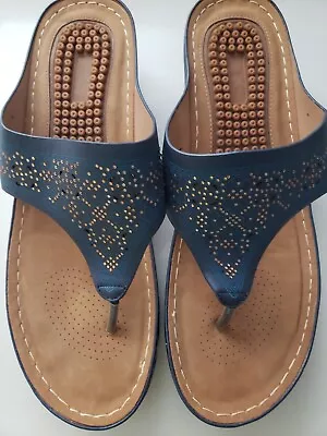 Women's Blue Slip-on Sandals With Massaging Insoles  New  Euro Size 44 • $7.50