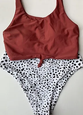 Zaful Black White Spot Pink Padded Bikini High Leg Bottoms Size 10 / M Swimwear • £10.50