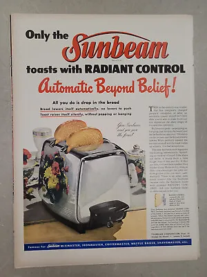 1951 VTG Orig Magazine Ad Kitchen Appliance Only SUNBEAM Toaster Pretty Flowers • $10