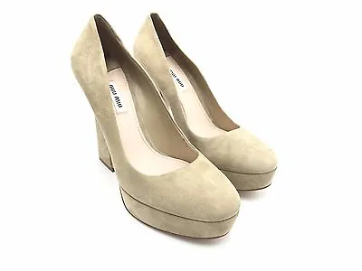 $2250 Miu Miu Women Beige Suede Leather Platform Pumps Toe High Heels Shoes 38 8 • $185.18