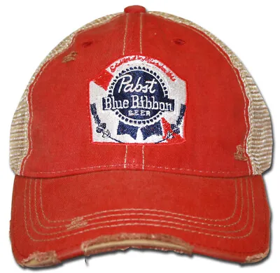 Pabst Blue Ribbon Brewing Beer Retro Brand Red Vintage Mesh Beer Hat Cap • $29.99