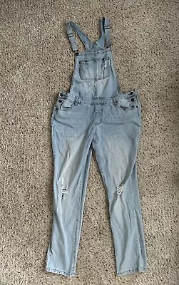 Mossimo Women's Size Large Skinny Leg Distressed Wash Bib Denim Overalls Cotton • $19.97