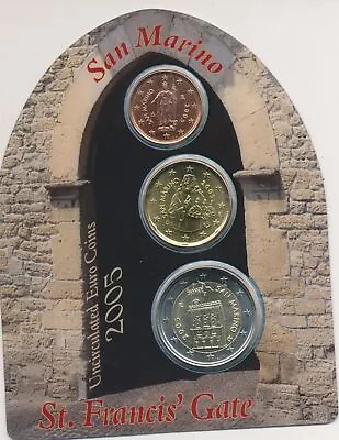 2005 Republic Of San Marino Mini Set 2c. + 20 C. + 2 Euro St Francis' Gate F • $18.63