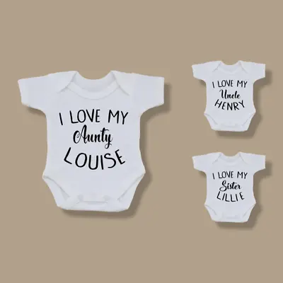 £6.50 • Buy PERSONALISED Unisex Baby Clothing Vest Babygrow Baby Shower, I Love Aunty, Uncle