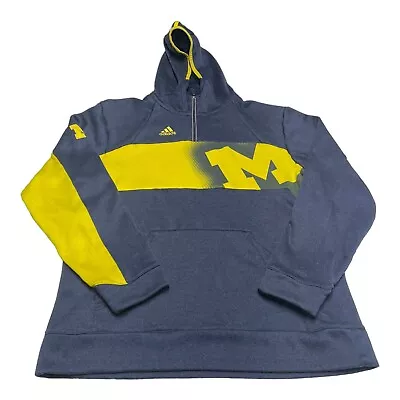 Men's Adidas Michigan Wolverines Hoodie 1/4 Zip Pullover Sweatshirt Size L Large • $19.99