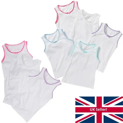 £7.99 • Buy Younger Girls 3 Or 5 Pack Cotton Vests Back To School White Just Essentials 2-10