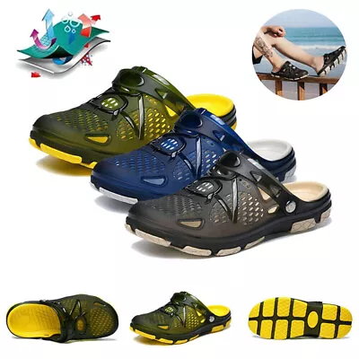 Mens Slip On Slippers Hollow Beach Sandals Womens Clogs Casual Garden Flat Shoes • £10.33