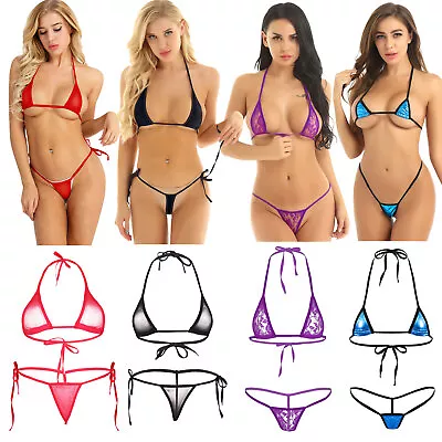 Women's Mini Bikini Bra Micro G-string Set Thong Lingerie Swimwear Underwear • £9.59