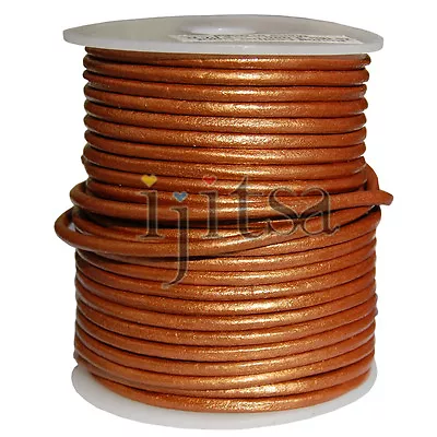 3mm Round Metallic Copper Genuine Leather Cord 5 Yards Section • $14.97