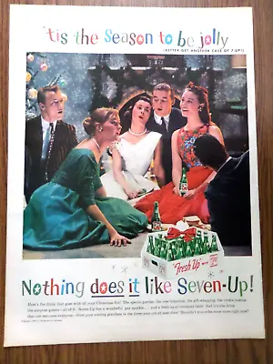 1958 7up Soda Bottle Ad Tis The Season To Be Jolly Singing Christmas Carols • $4
