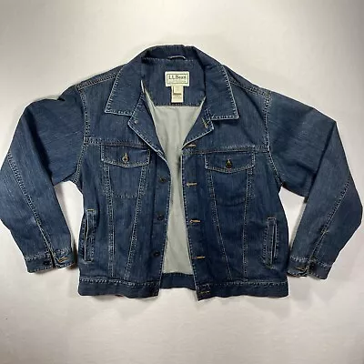 LL BEAN Blue Denim Jean Lined Jacket Mens L • $39.99