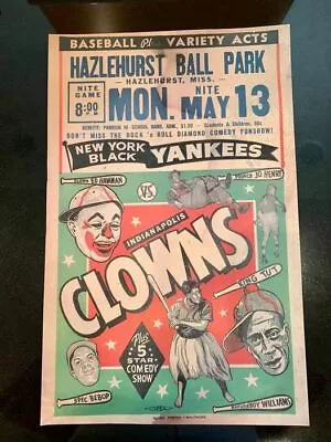 Vintage Negro League Baseball Indianapolis Clowns Game Posters • $9.50
